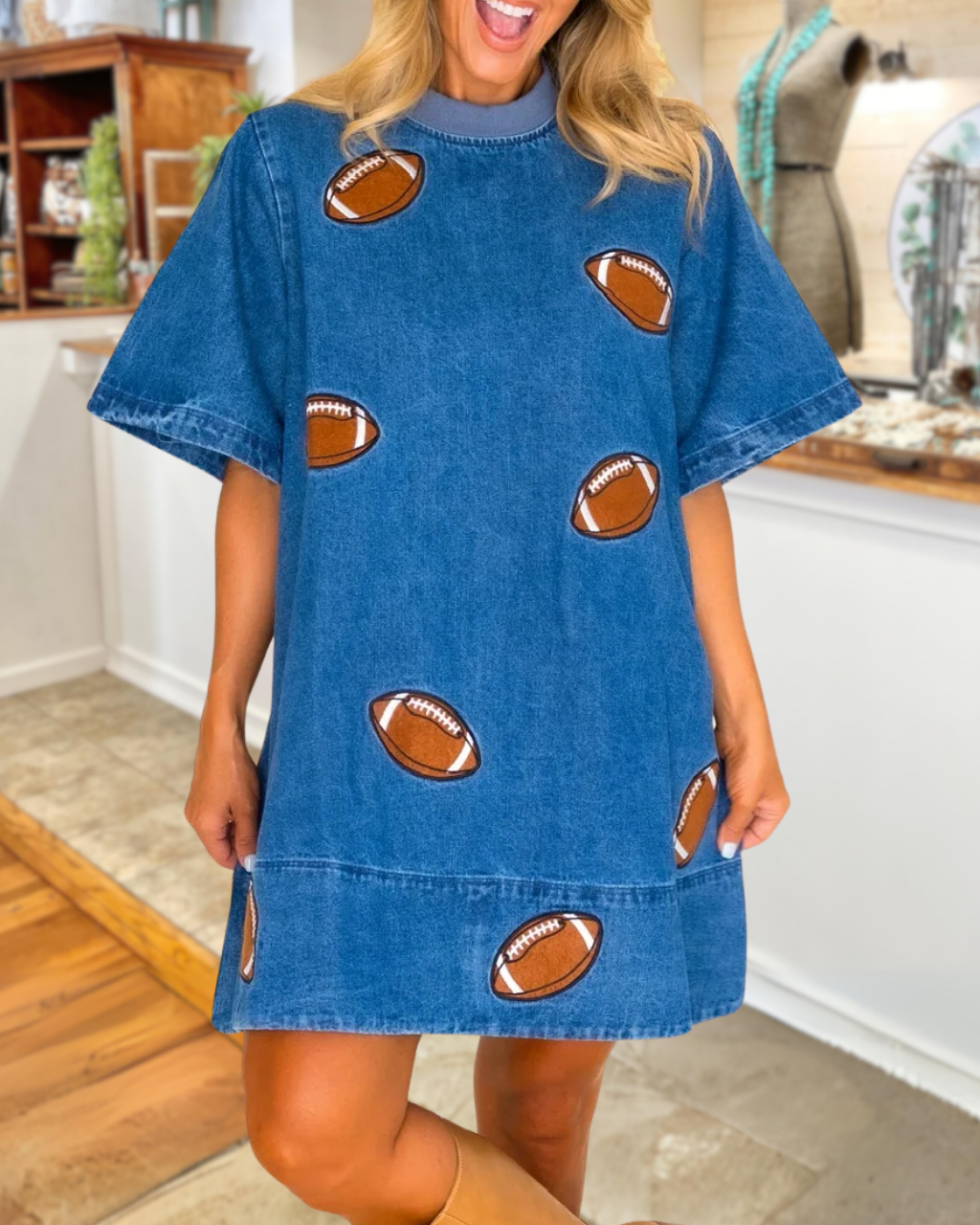 Football Print Denim Dress