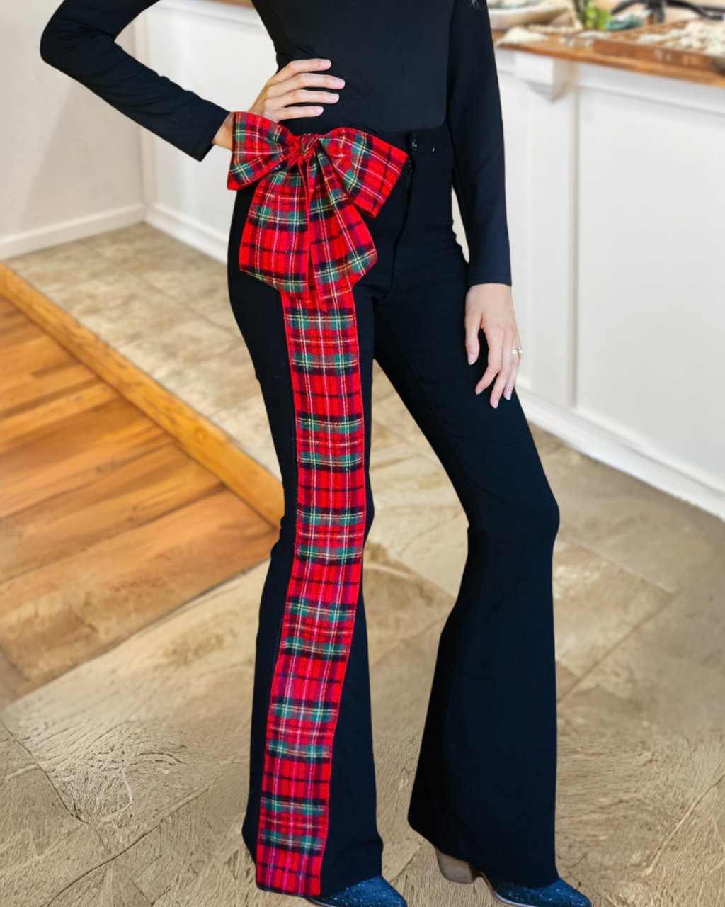 Large Bow Side Plaid Pants