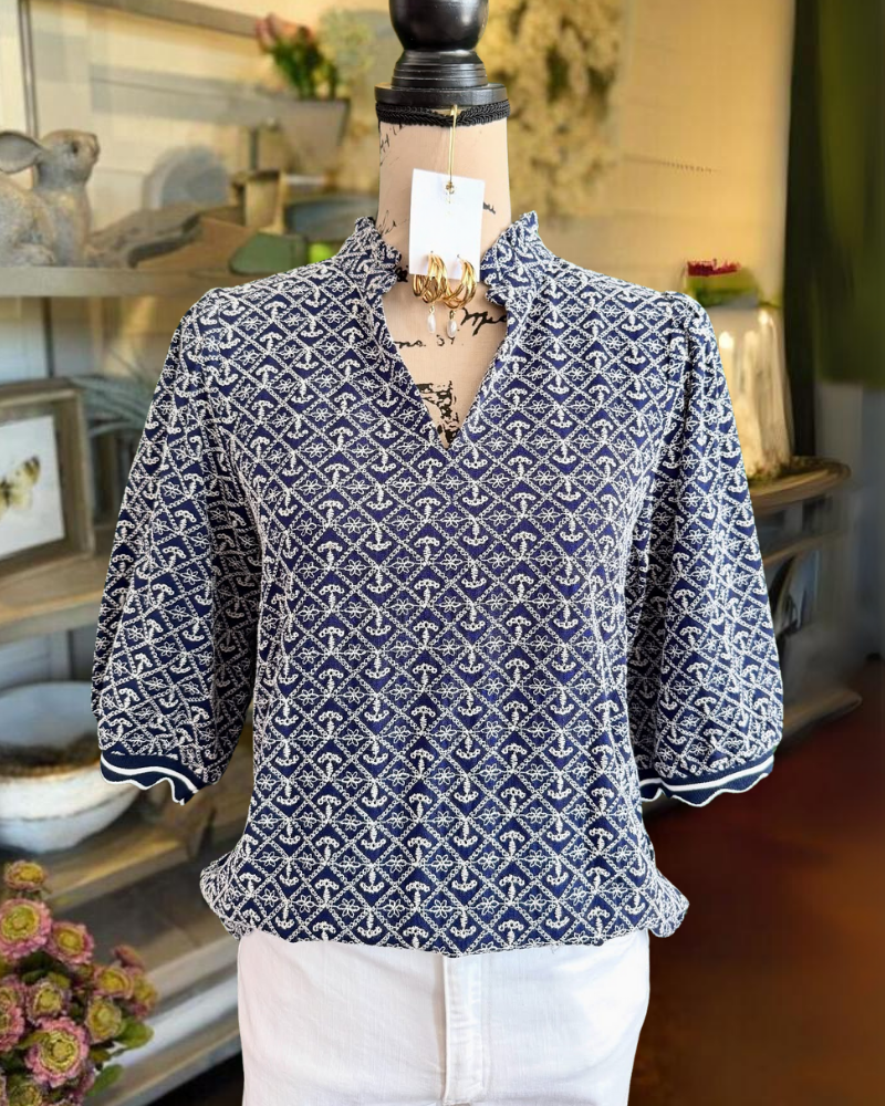 Classic Pattern Textured Satin Top