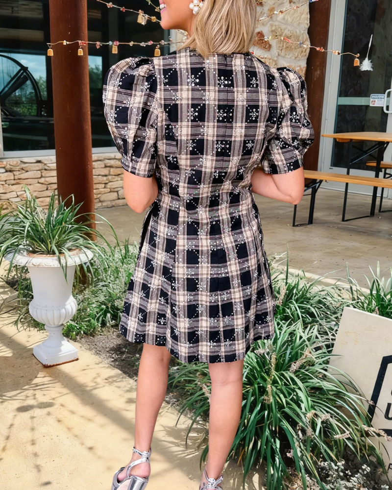 Plaid Crew Neck Mini Dress