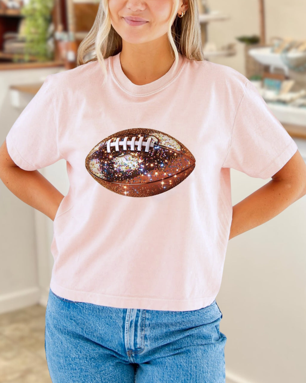 Glitter Football Print T-Shirt