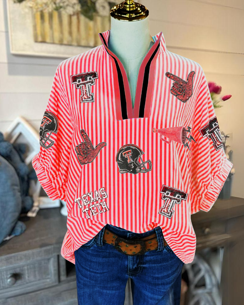 TEXAS TECH Striped Sequined Top