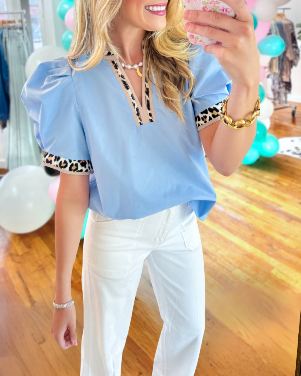Colorblock Leopard Top