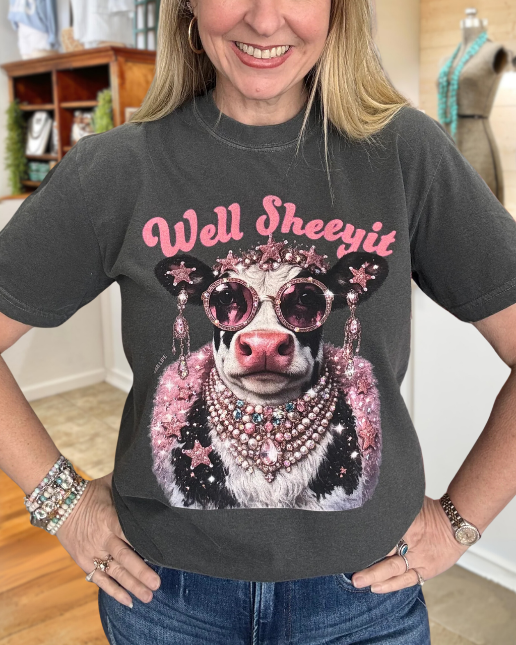 Well Sheeyit Ornate Necklace Cow Tee