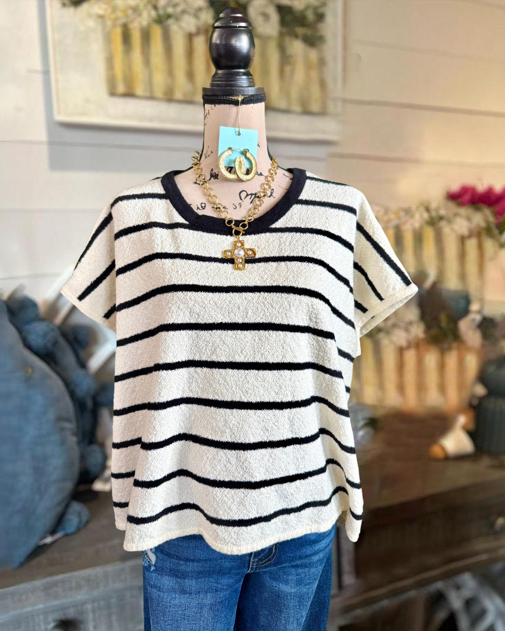 Striped Cap Sleeve Roundneck Top