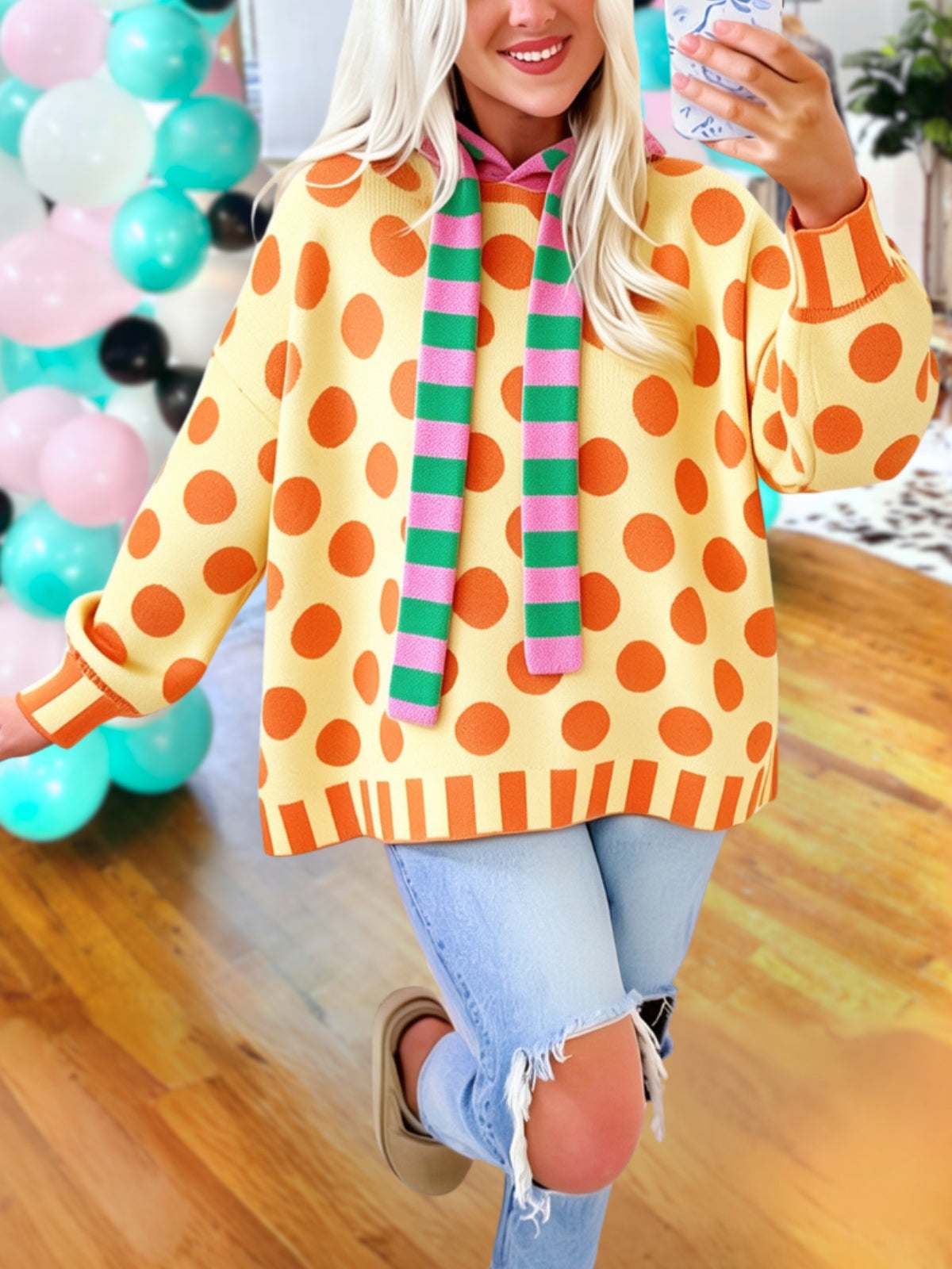 Playful Polka-Dot Color-Block Hoodie