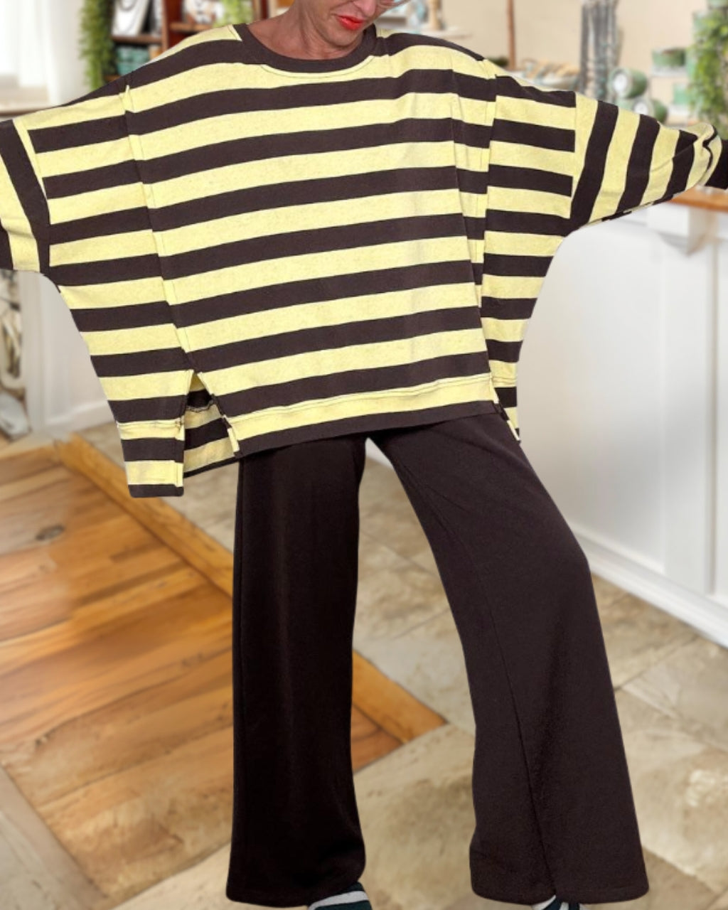 Slouchy Staggered Striped Top