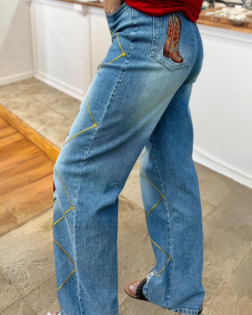Western Cowboy Themed Printed Jeans