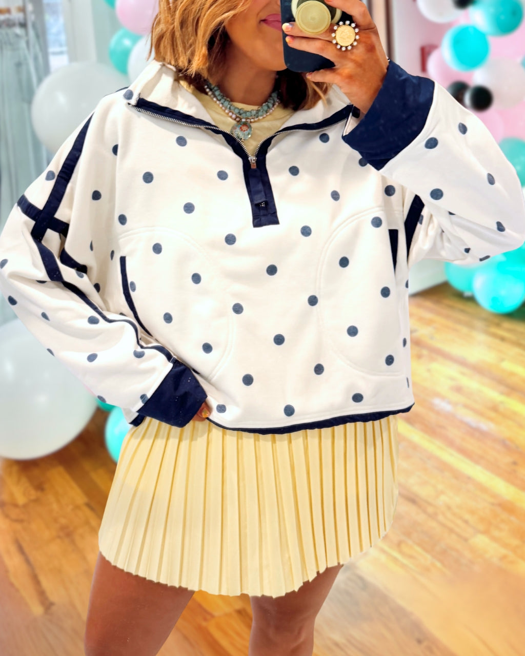 Chic Polka-dot Half-zip Pullover