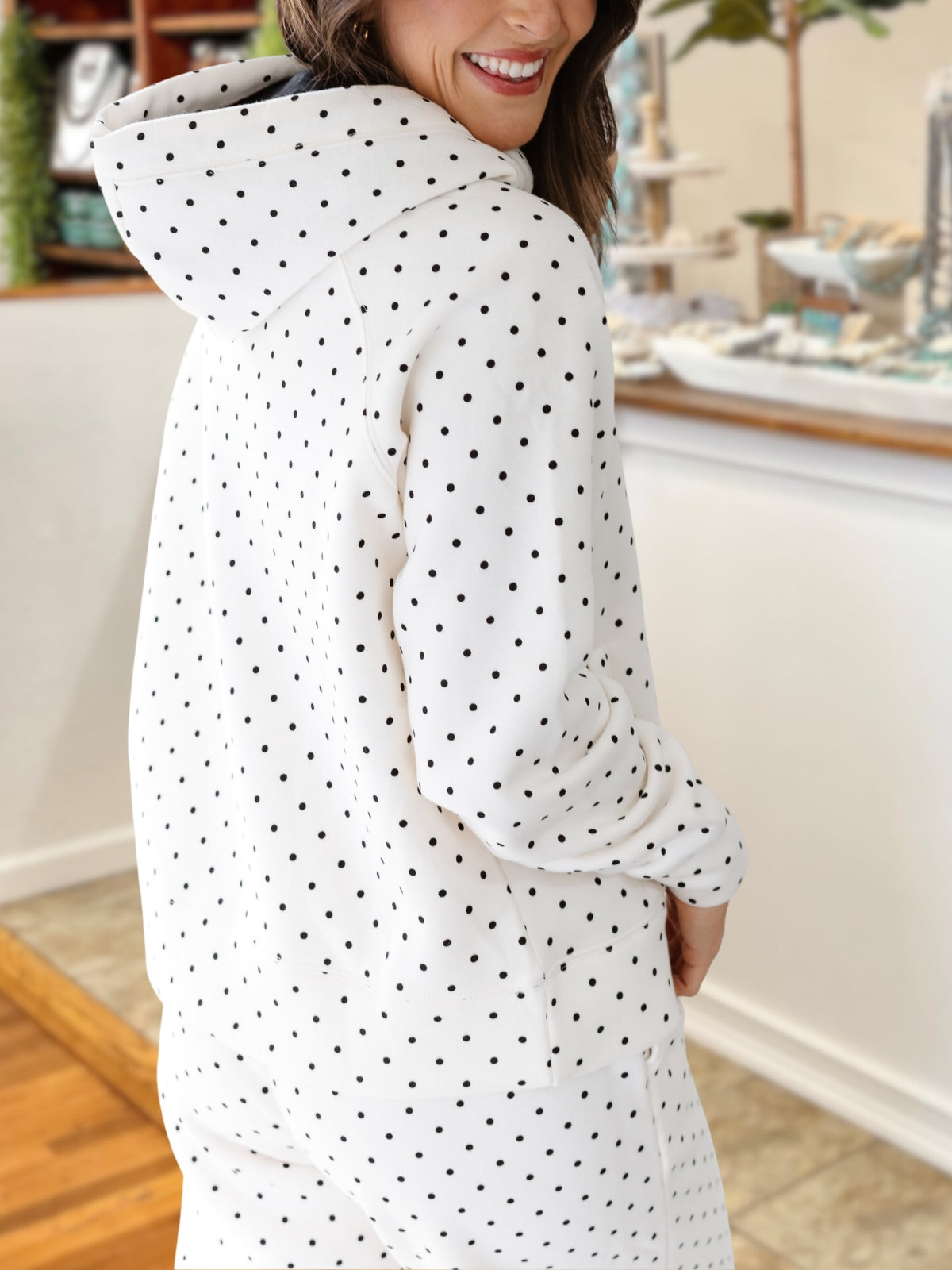 Fashionable Polka Dot Hooded Sweatshirt Set