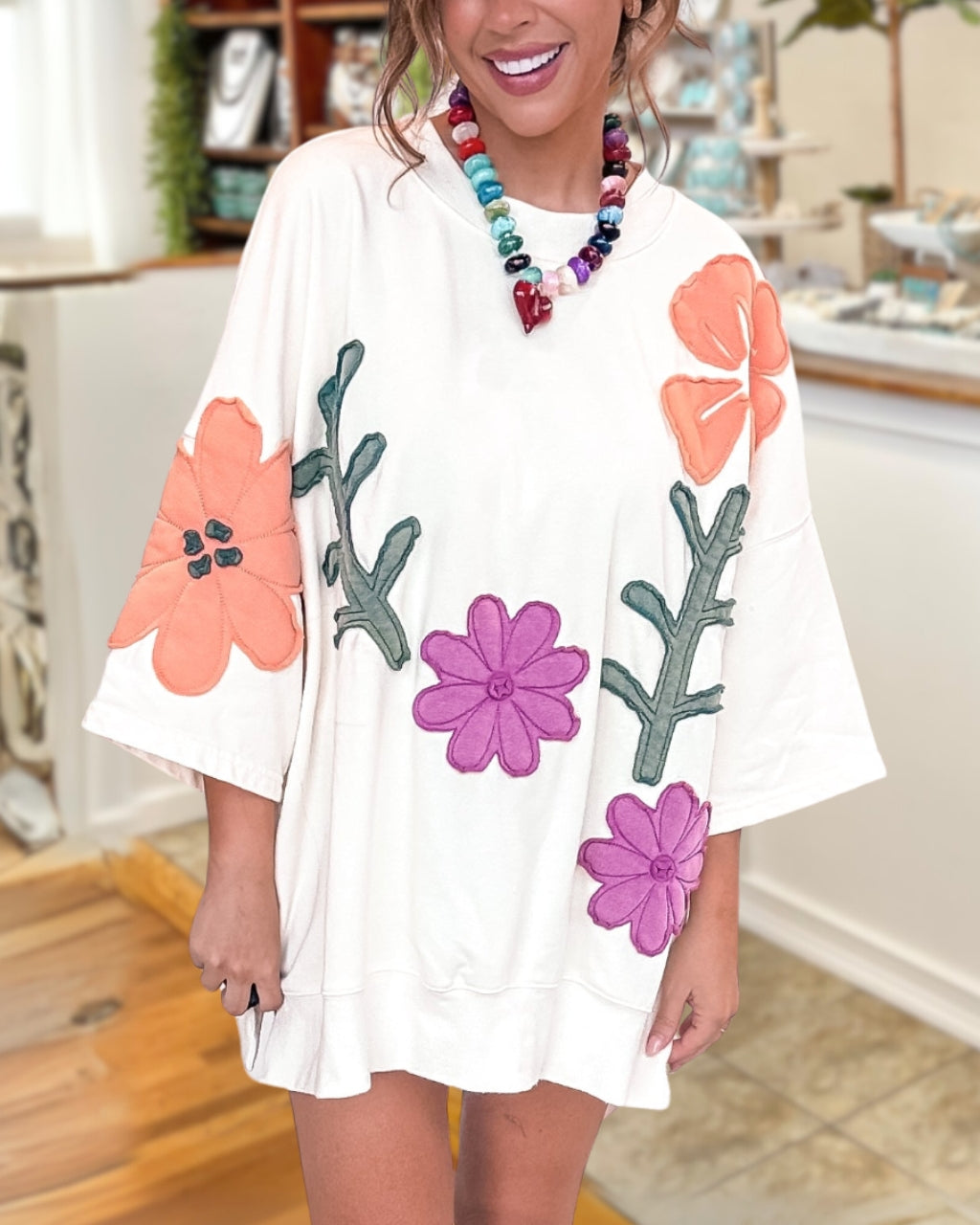 Floral Patch Oversized Top