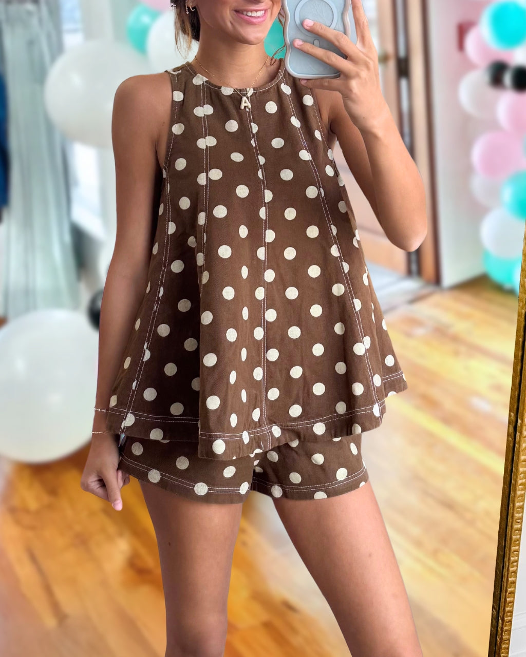 Polka Dot Sleeveless Shorts Set