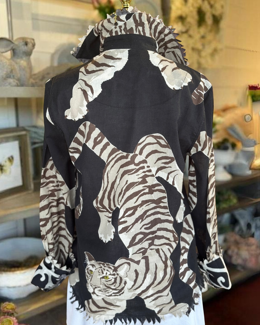 Tiger Print Raw-edge Shirt