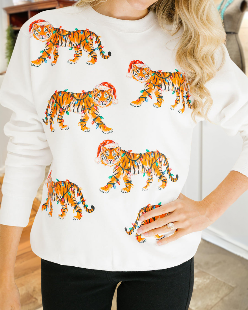 Christmas Lights Tiger Print Pullover