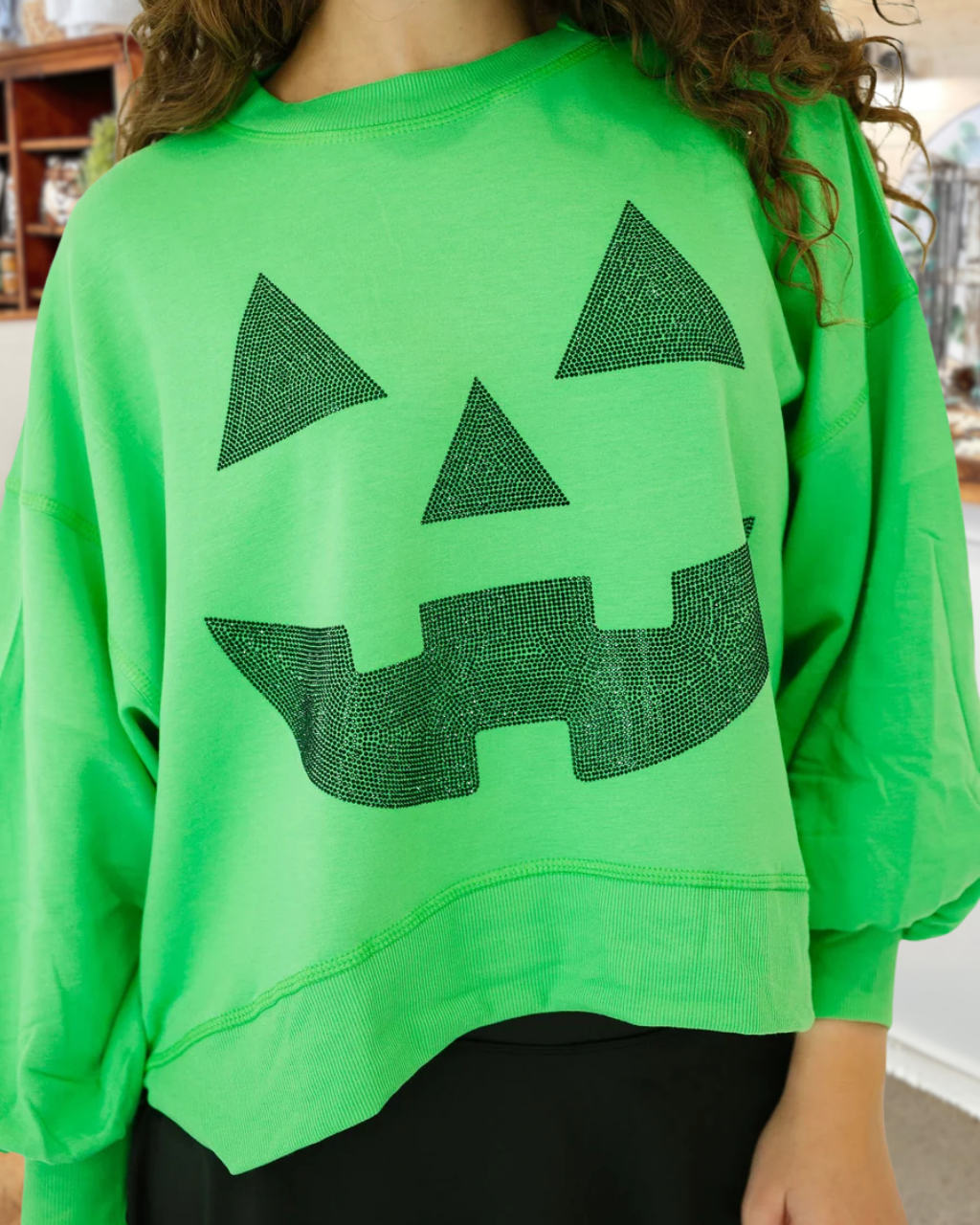 Sequin Pumpkin Smiley Face Pullover