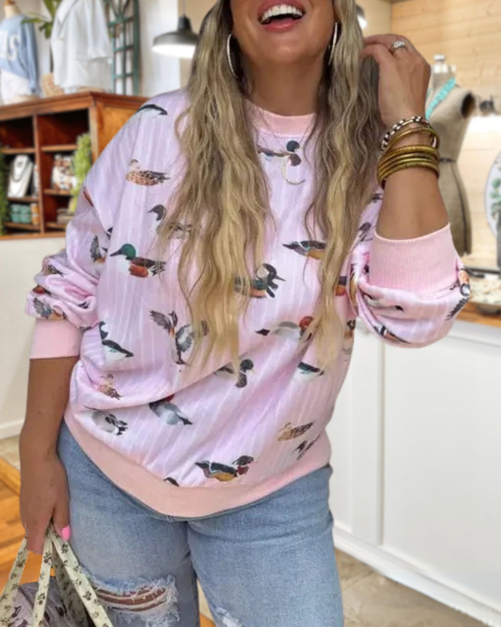 Mallard  Duck Striped Sweatshirt