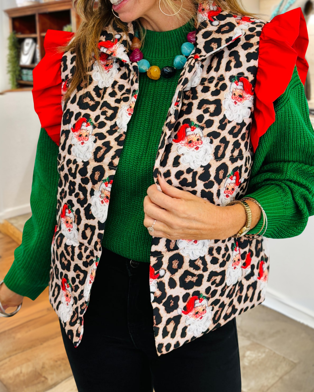 Leopard Print Santa Claus Ruffled Cotton Vest