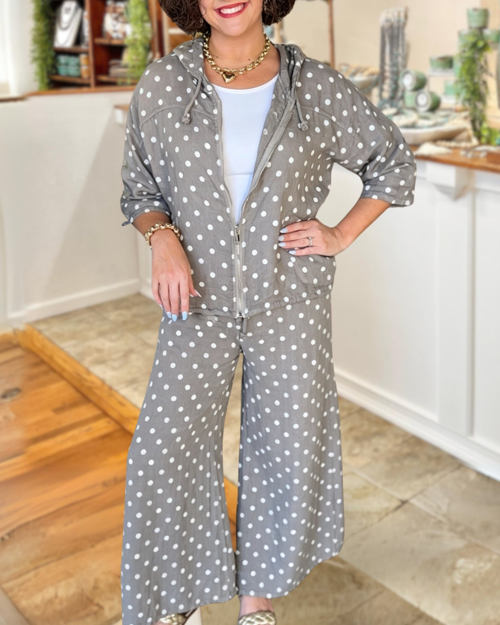 Polka Dot Zippered Hooded Set