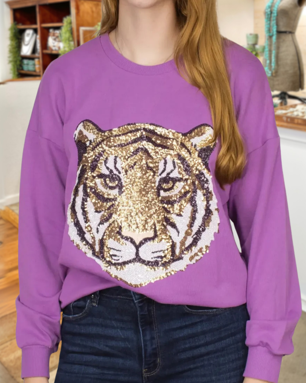 Sparkling Tiger Head Sequin Top