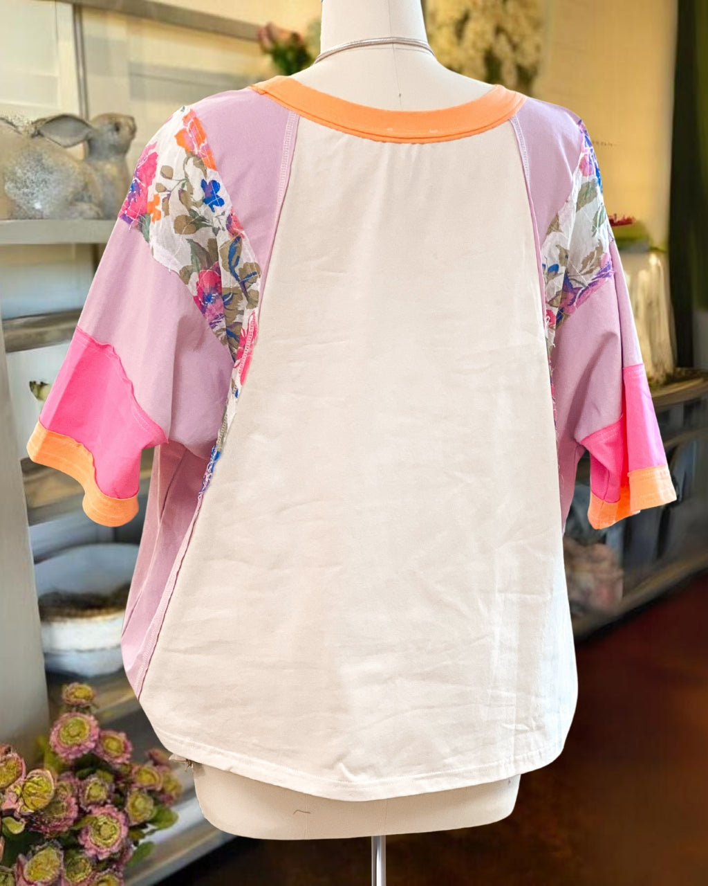 Floral Seams Color Block Oversize Tee