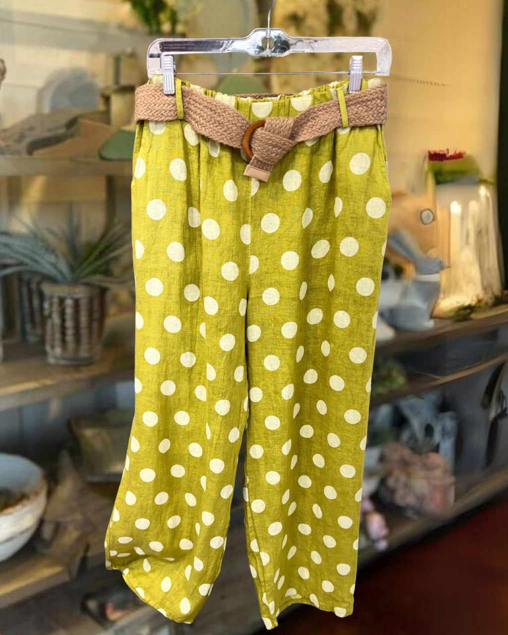 Polka Dot Linen Wide-leg Pants