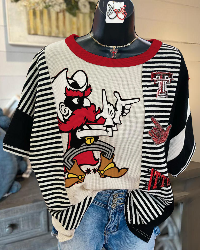 Fun Cartoon Striped Tee