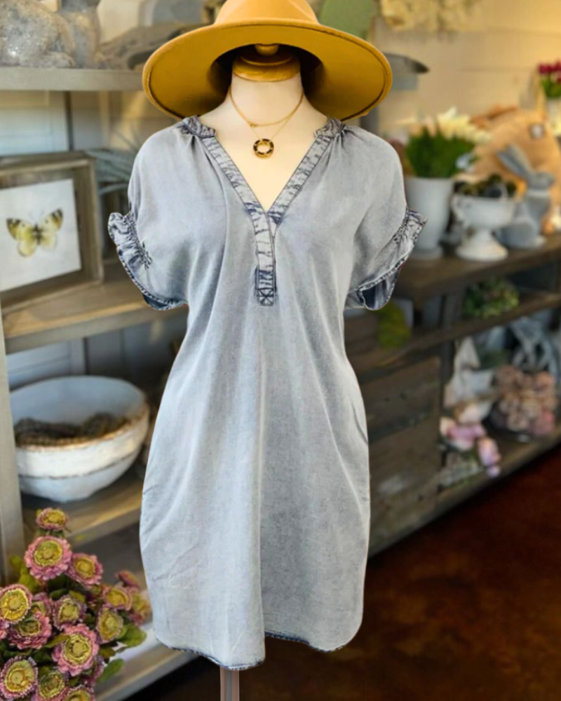 Basic Denim Dress-Light Blue
