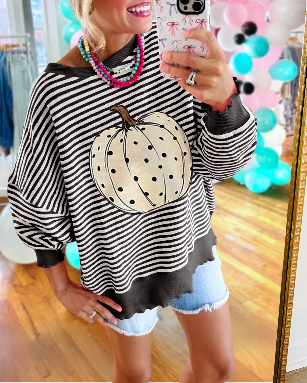 Pumpkin Oversized Striped Pullover