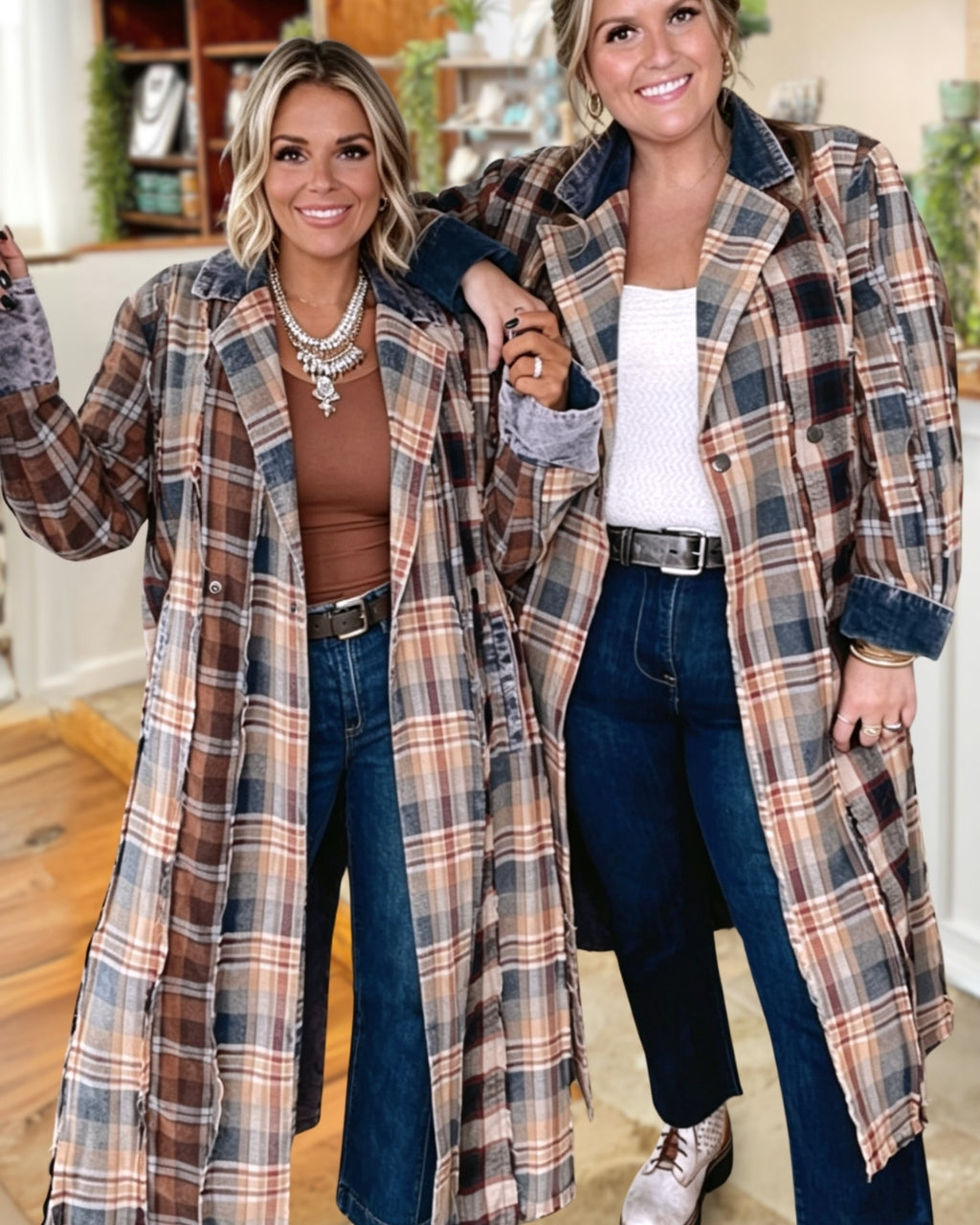 Plaid Patchwork Washed Maxi Coat