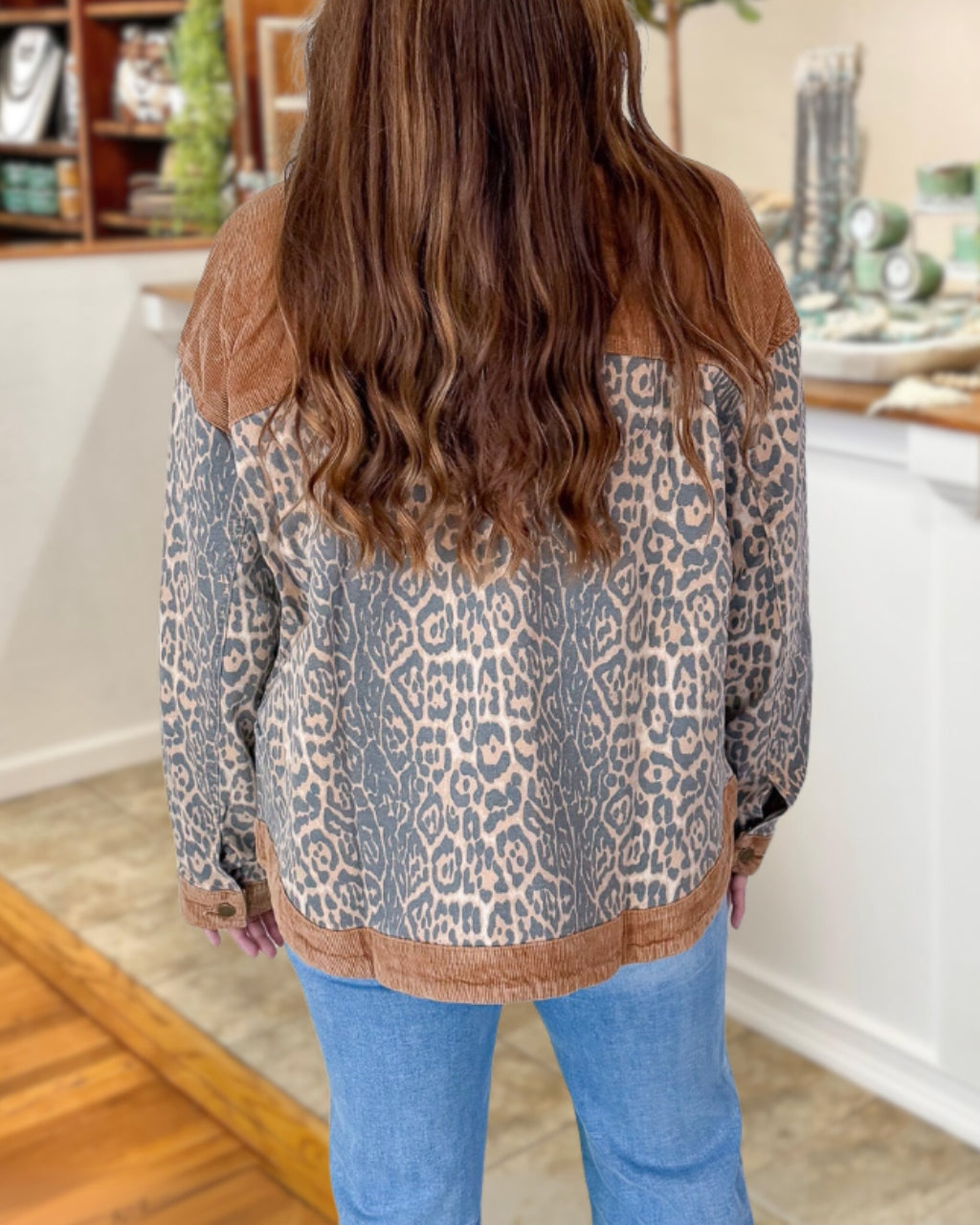 Corduroy Spliced Leopard Print Jacket