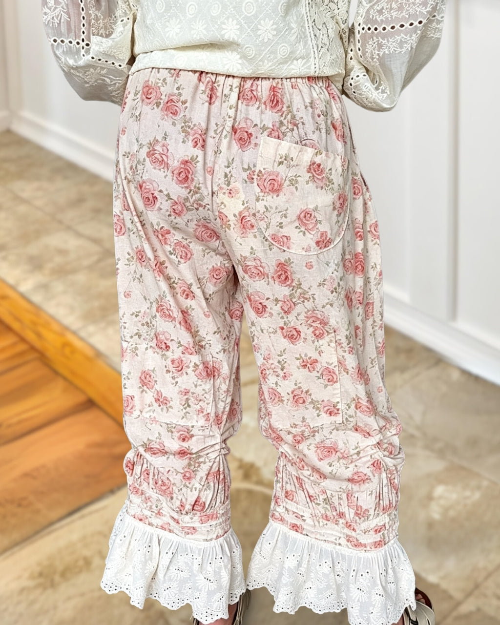 Casual Floral Lace Pants