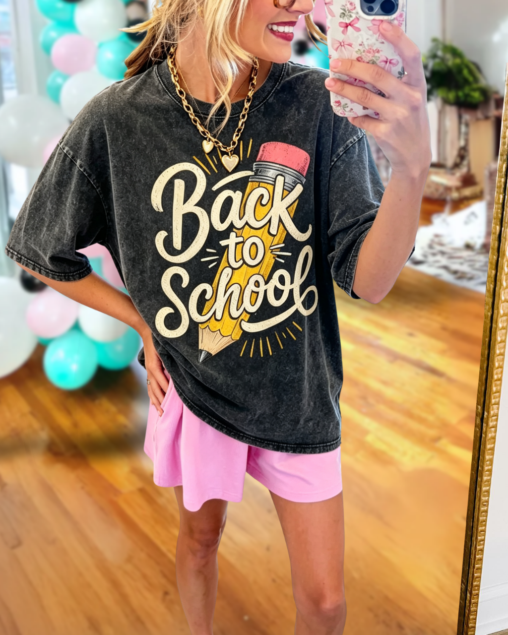 "Back to School" Pencil-Print Washed T-Shirt