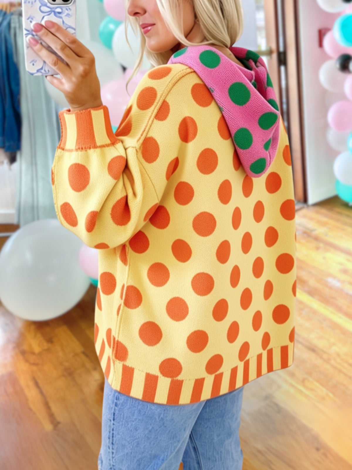 Playful Polka-Dot Color-Block Hoodie