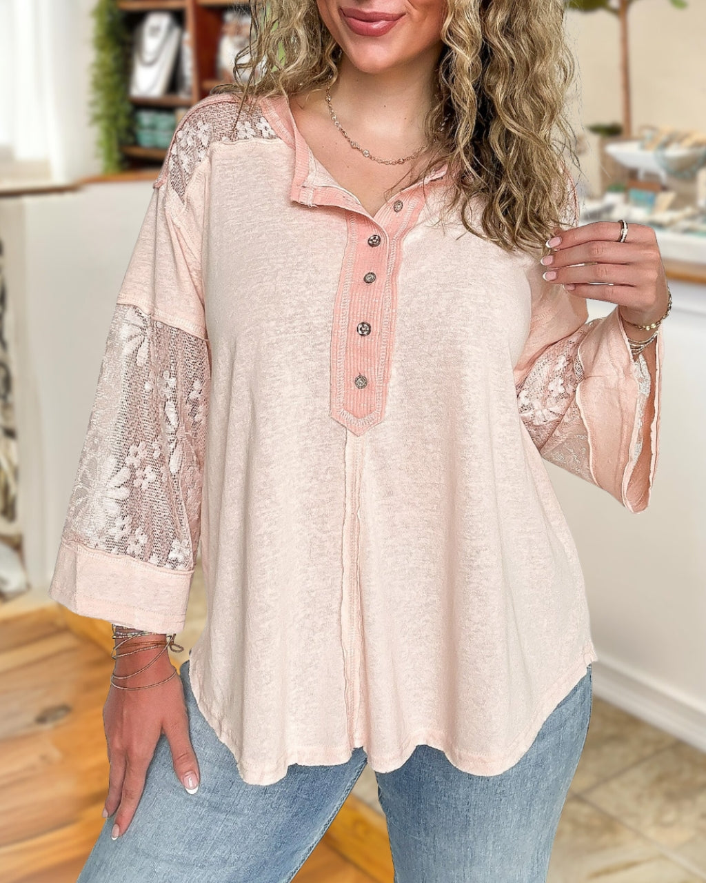 Lace Patchwork Henry Top