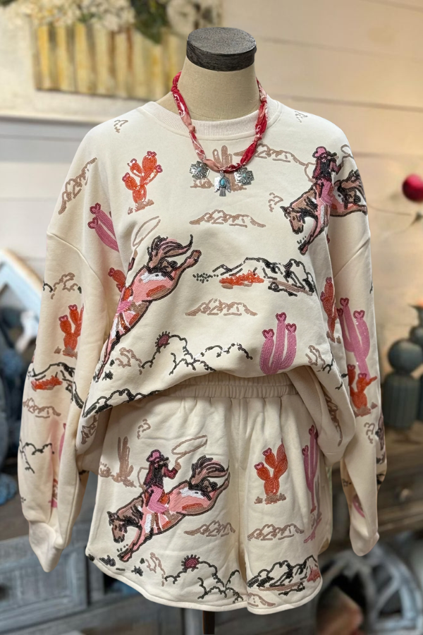 Casual Western Cowboy Crewneck Set