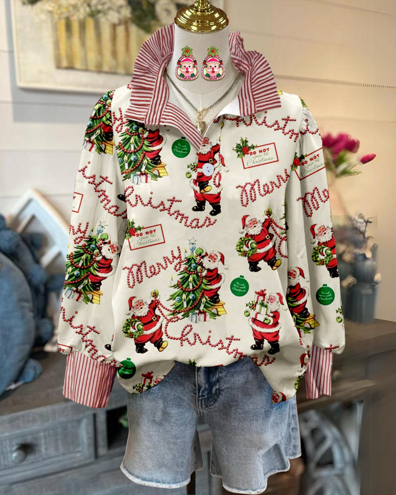 Merry Christmas Striped Trim Top