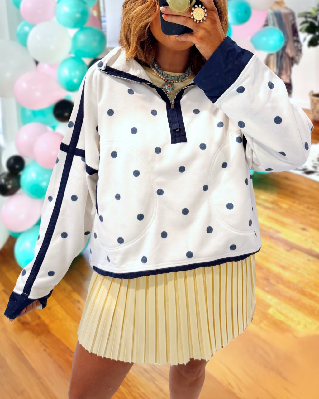 Chic Polka-dot Half-zip Pullover