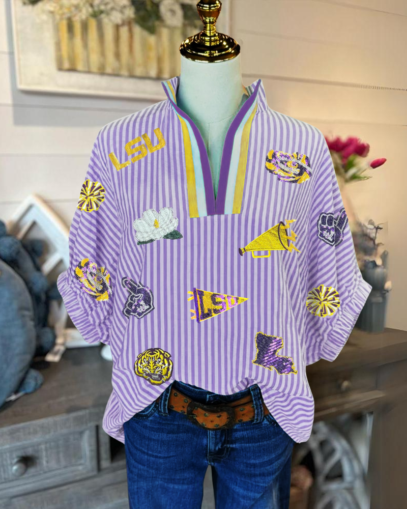 LSU Cheer Corps Embroidered Striped Top