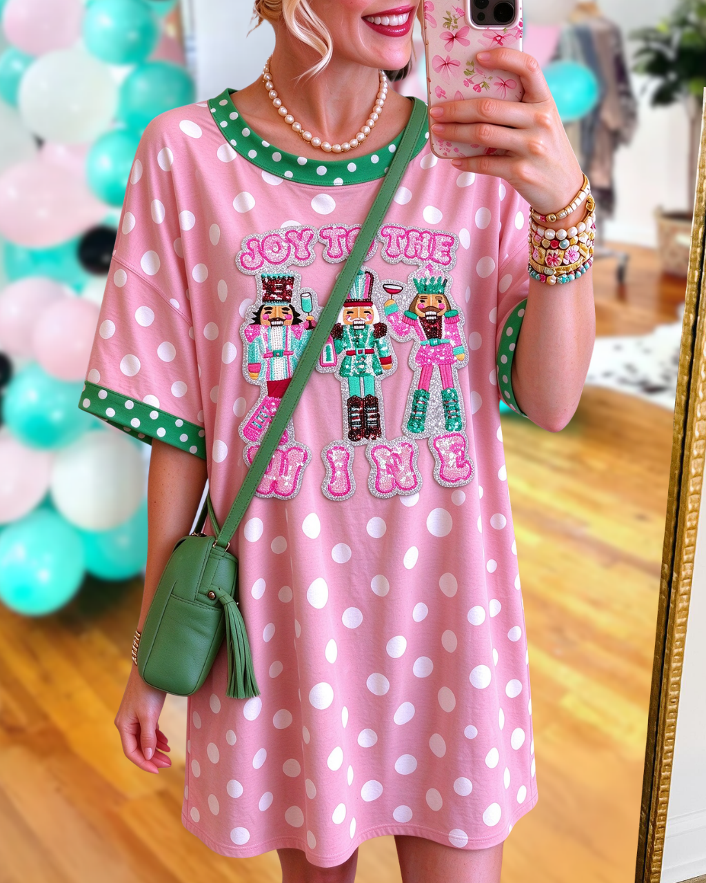 Joy To The Wine Nutcracker Polka-Dot Dress