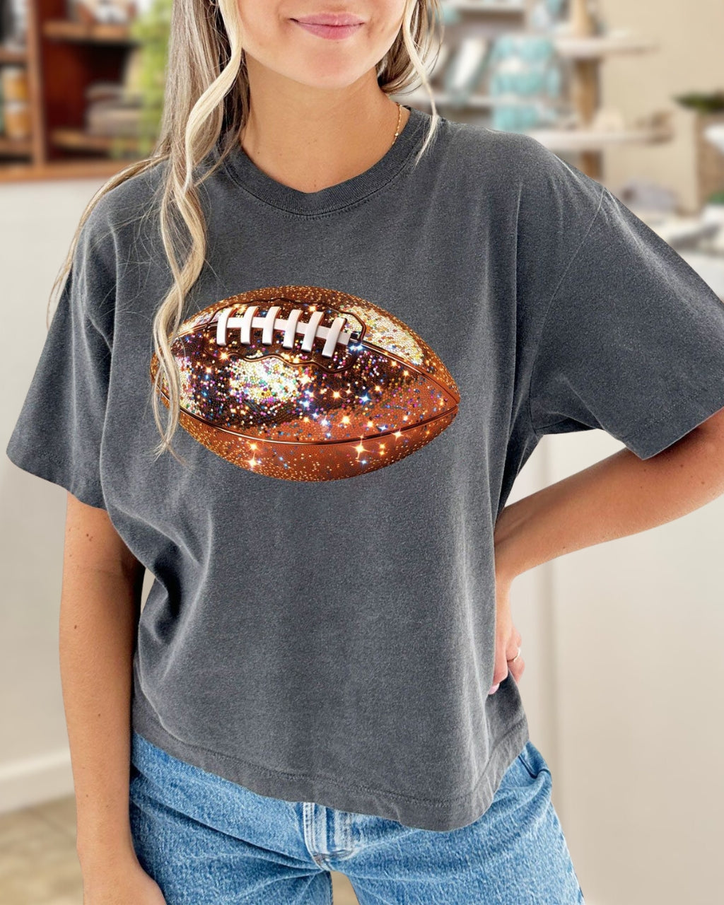 Glitter Football Print T-Shirt