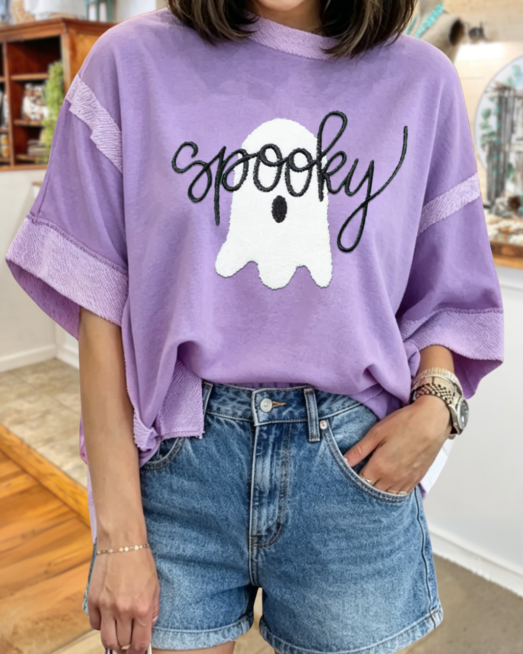 Spooky Ghost Embroidery T-Shirt