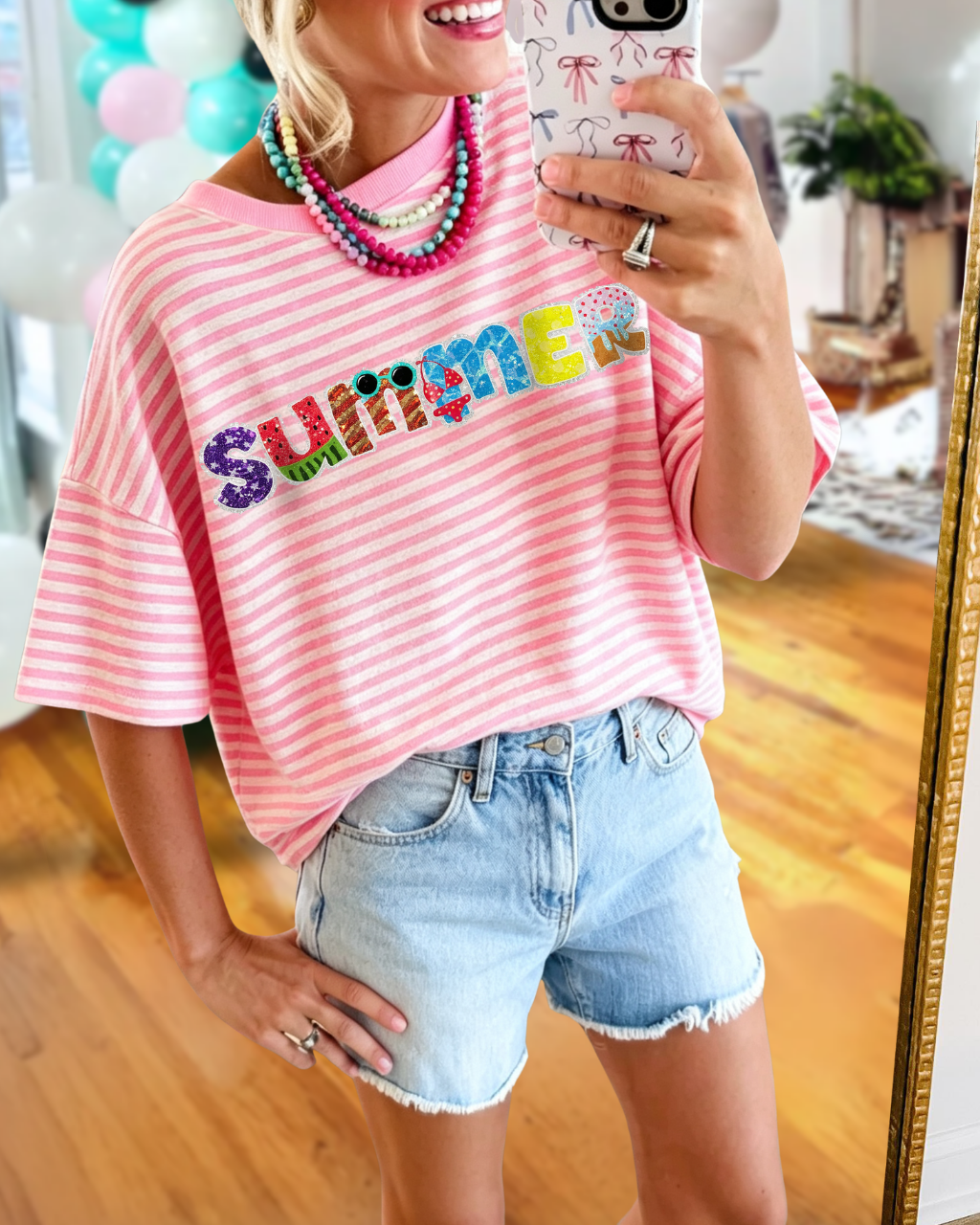 SUMMER Print Striped Tee