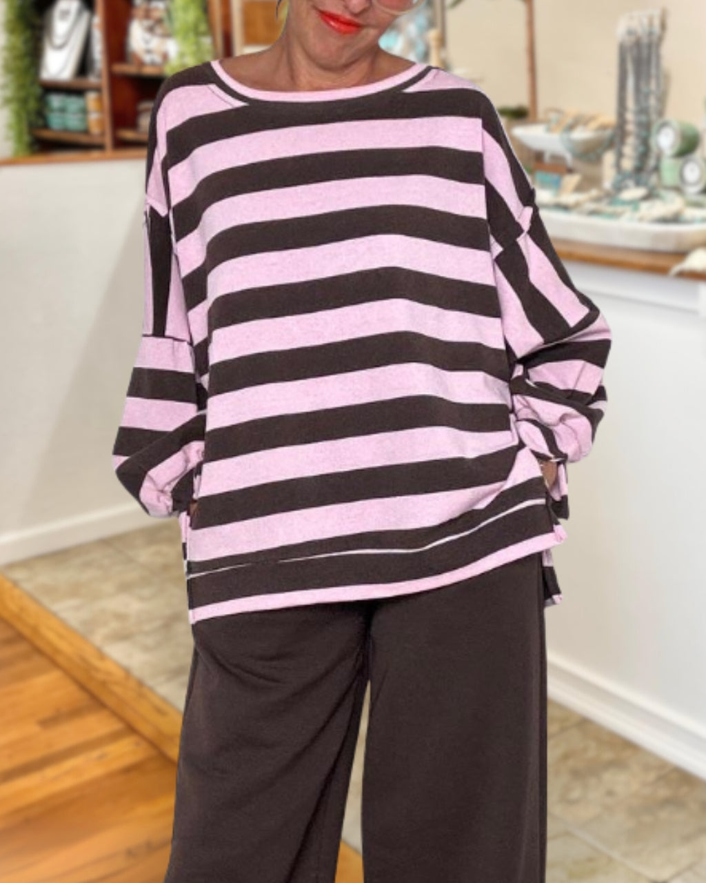 Slouchy Staggered Striped Top