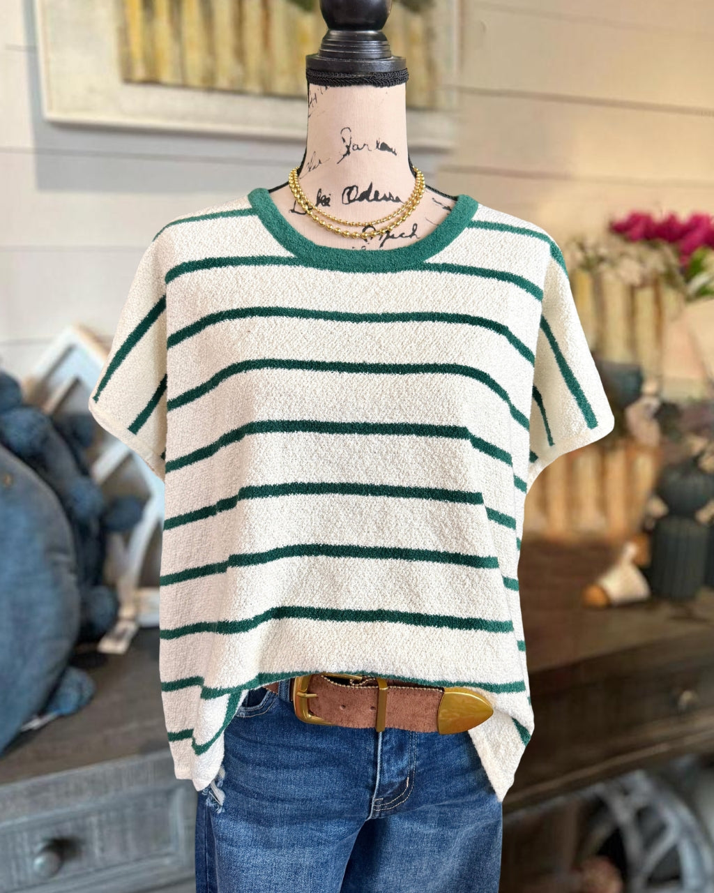Striped Cap Sleeve Roundneck Top