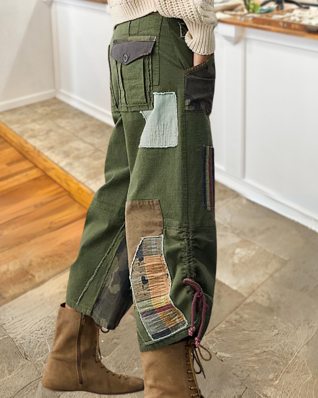 Camouflage Striped Embroidered Patchwork Pants