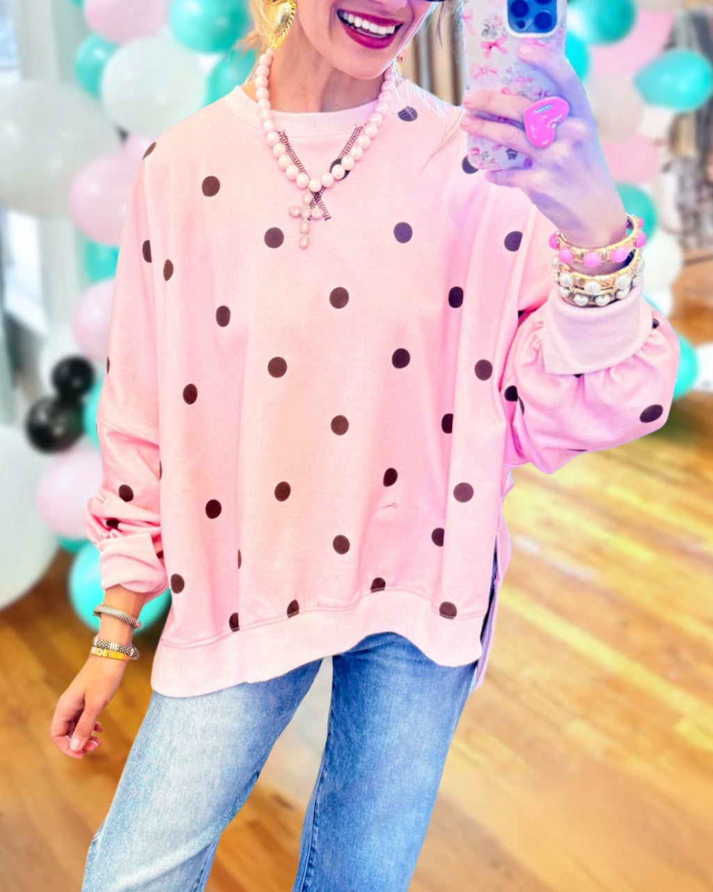 Color-block Polka-dot Pullover