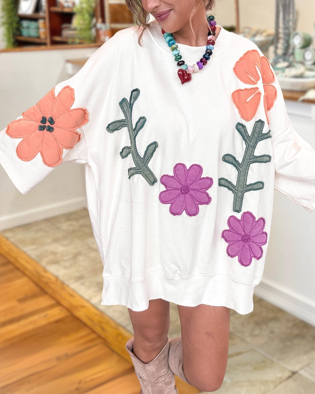 Floral Patch Oversized Top