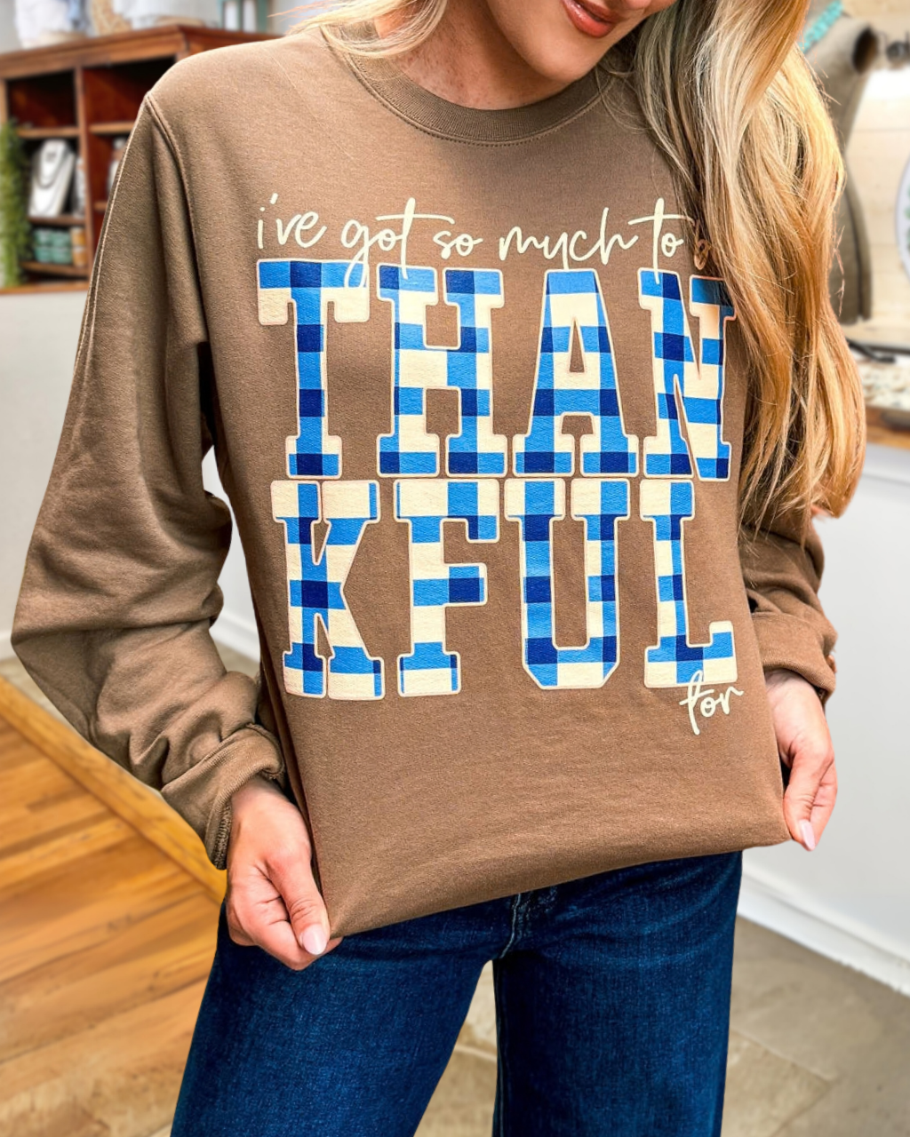 THANKFUL Plaid Print Pullover