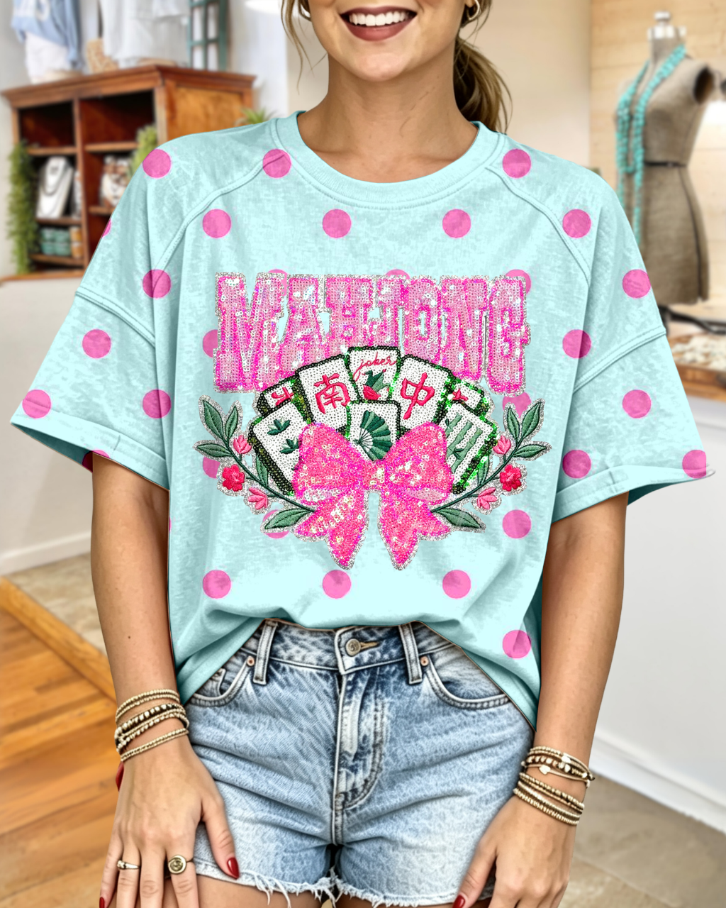 Mahjong-sequin Polka-dot T-shirt