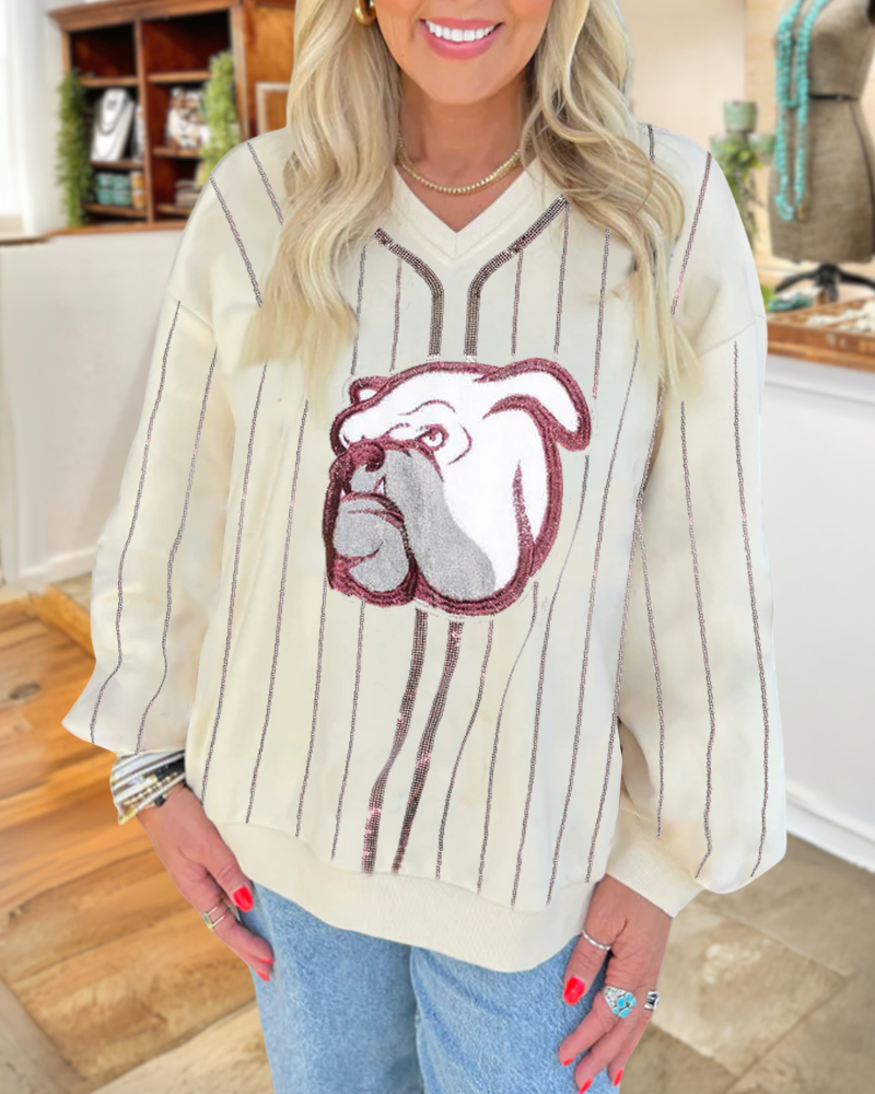 MSU Bulldog Sequin Stripe Sweatshirt
